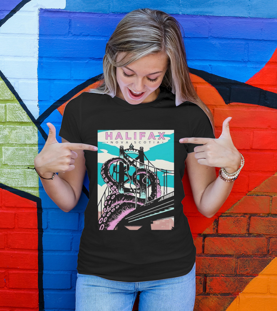 Halifax Nova Scotia Kraken Bridge Retro Travel T-Shirt