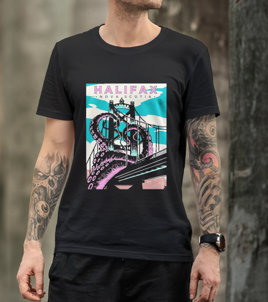 Halifax Nova Scotia Kraken Bridge Retro Travel T-Shirt