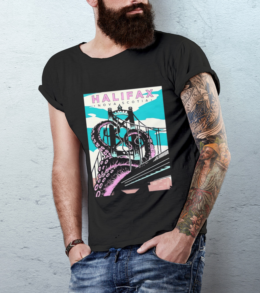Halifax Nova Scotia Kraken Bridge Retro Travel T-Shirt