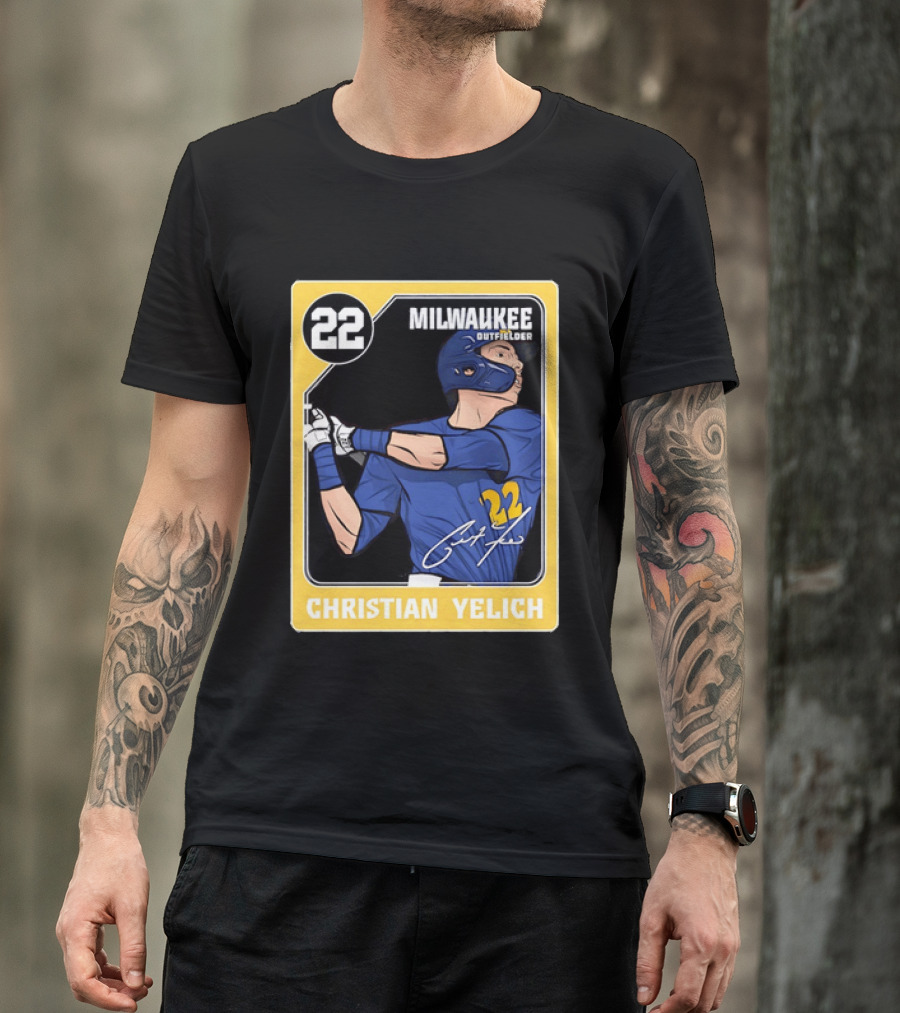 Christian Yelich Milwaukee Outfielder 22 Blue Jersey Yellow T-Shirt