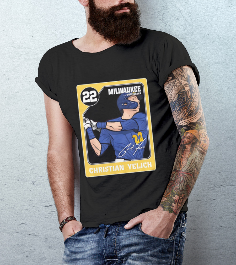 Christian Yelich Milwaukee Outfielder 22 Blue Jersey Yellow T-Shirt