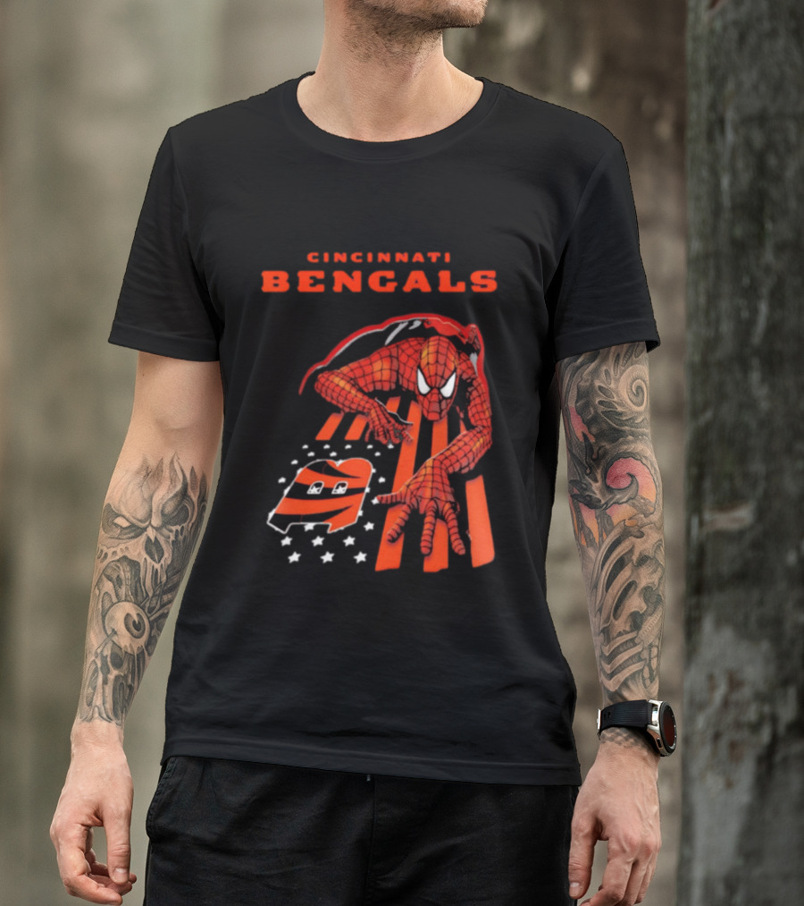 Cincinnati Bengals Spiderman Stripes Marvel T-Shirt