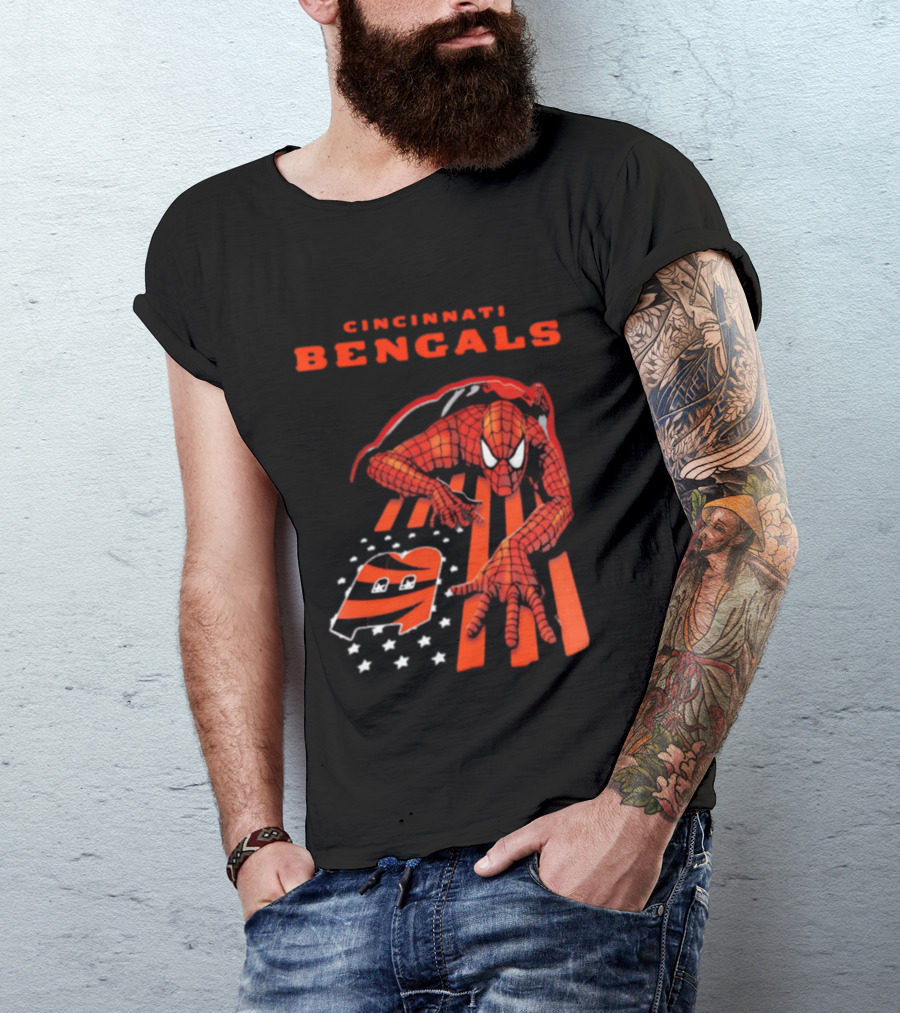 Cincinnati Bengals Spiderman Stripes Marvel T-Shirt