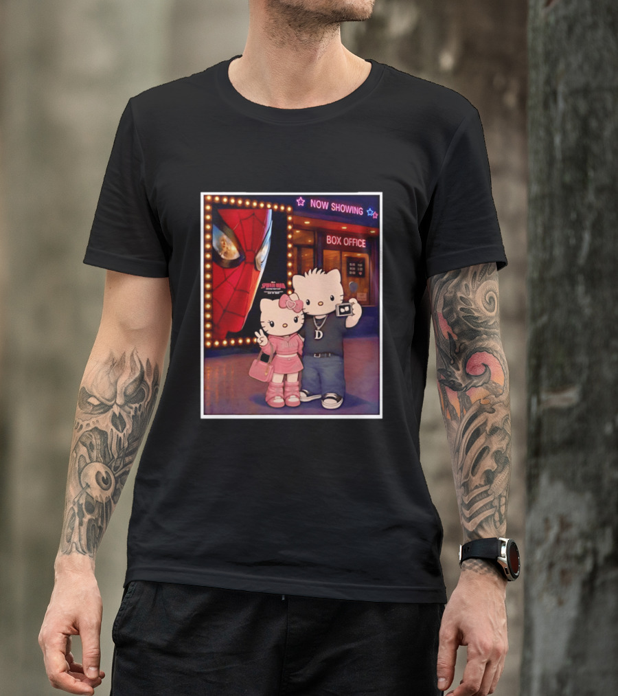 Now Showing Box Office Hello Kitty And Dear Daniel Spider Man Movie Polaroid Frame T-Shirt