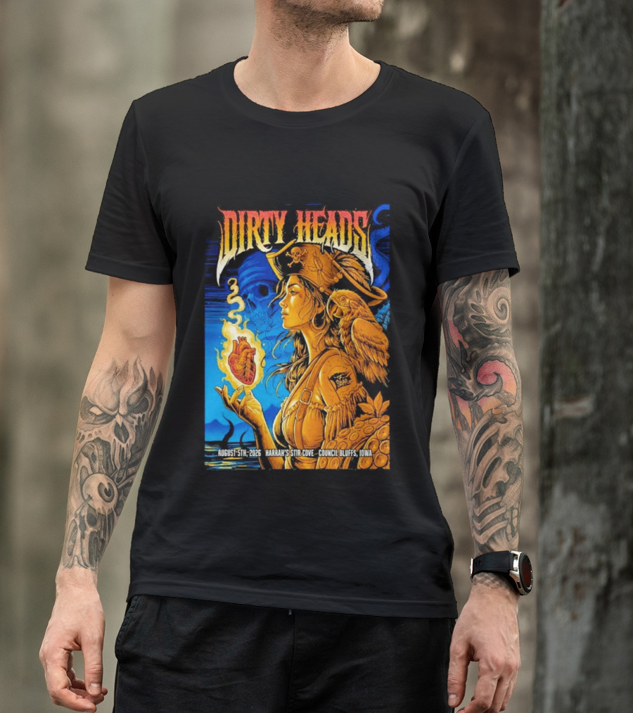 Dirty Heads August 5th 2026 Harrah's Stir Cove Council Bluffs Iowa Pirate Skull Parrot Live Event T-Shirt