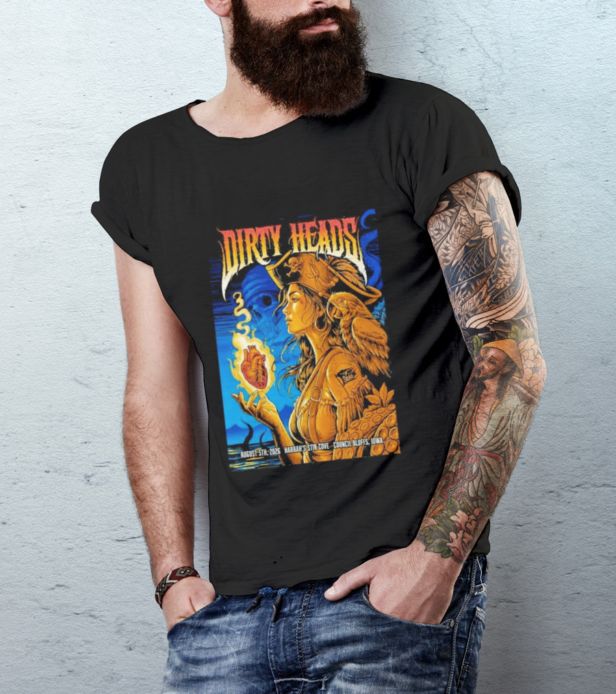 Dirty Heads August 5th 2026 Harrah's Stir Cove Council Bluffs Iowa Pirate Skull Parrot Live Event T-Shirt