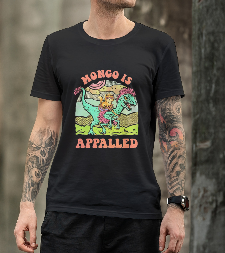 Mongo Is Appalled Cat Riding Dinosaur Raptor T-Shirt