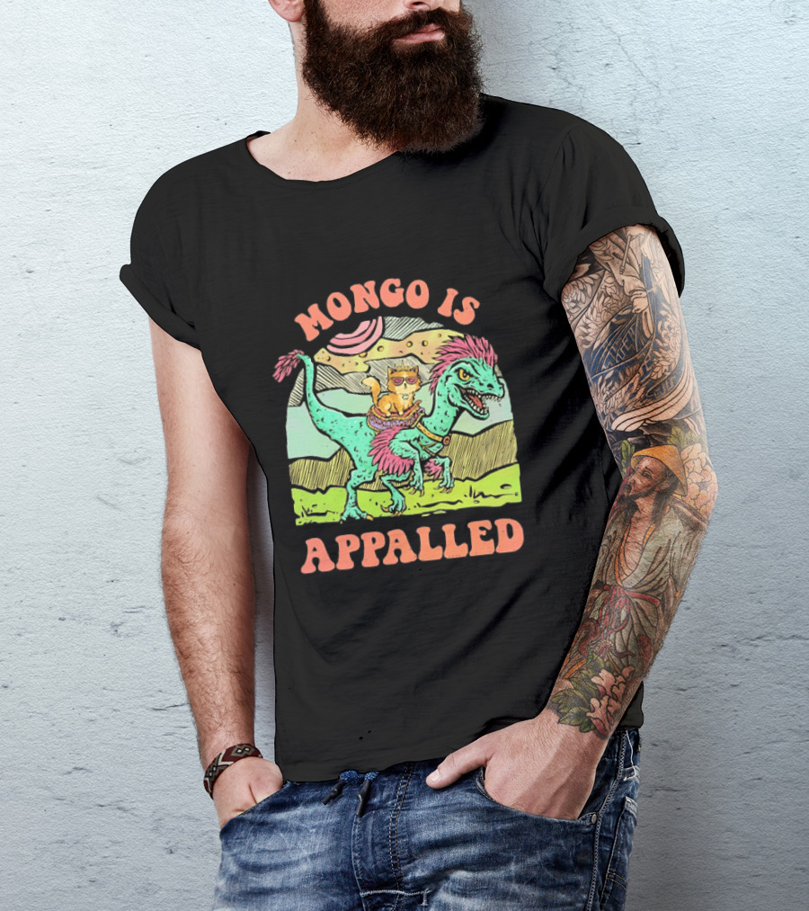 Mongo Is Appalled Cat Riding Dinosaur Raptor T-Shirt