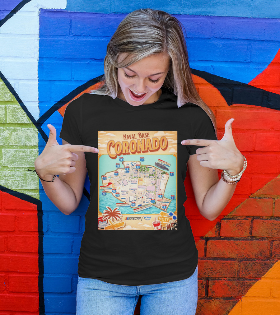 Naval Base Coronado Map NASCAR Prime Ellyson Start Finish Line Broadcast Booth T-Shirt