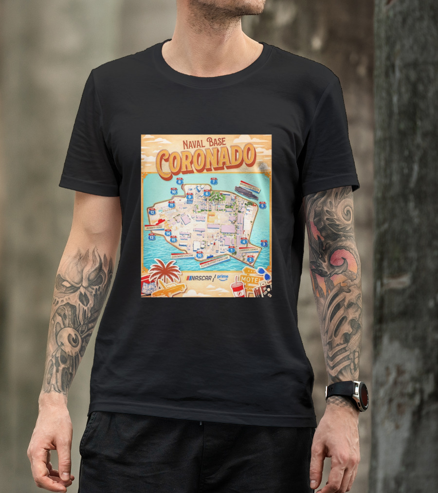 Naval Base Coronado Map NASCAR Prime Ellyson Start Finish Line Broadcast Booth T-Shirt