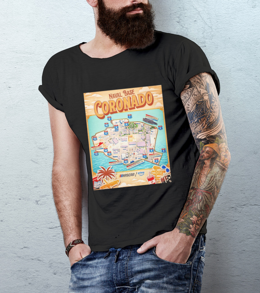 Naval Base Coronado Map NASCAR Prime Ellyson Start Finish Line Broadcast Booth T-Shirt