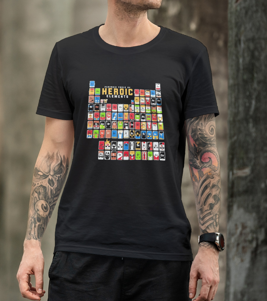 Periodic Table Of Heroic Elements Superhero Chart T-Shirt