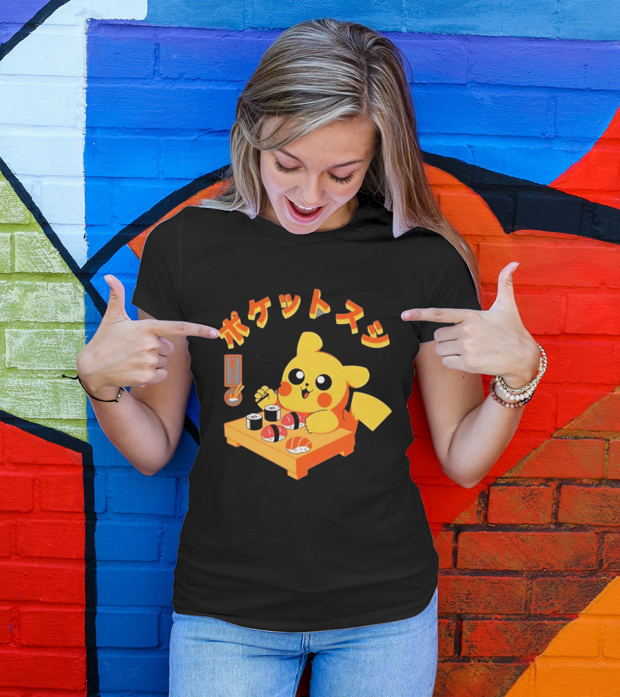 Pikachu Eating Sushi Pokemon Japanese Anime T-Shirt