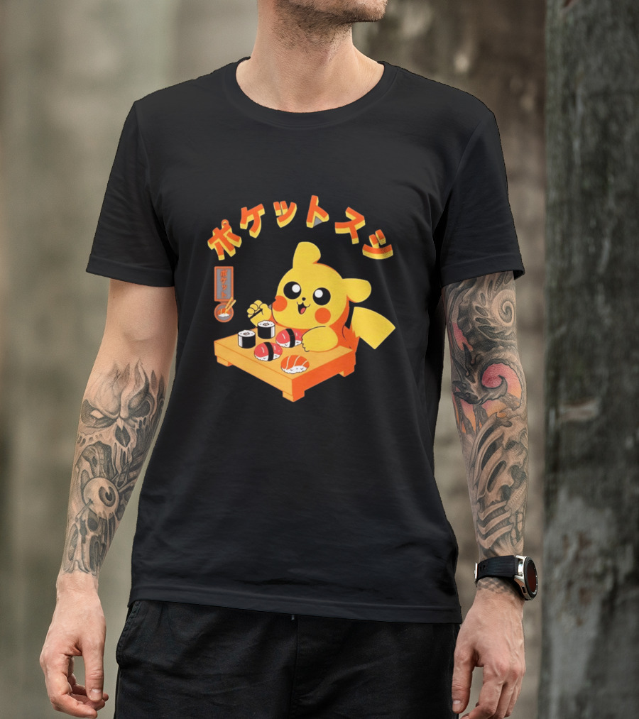Pikachu Eating Sushi Pokemon Japanese Anime T-Shirt