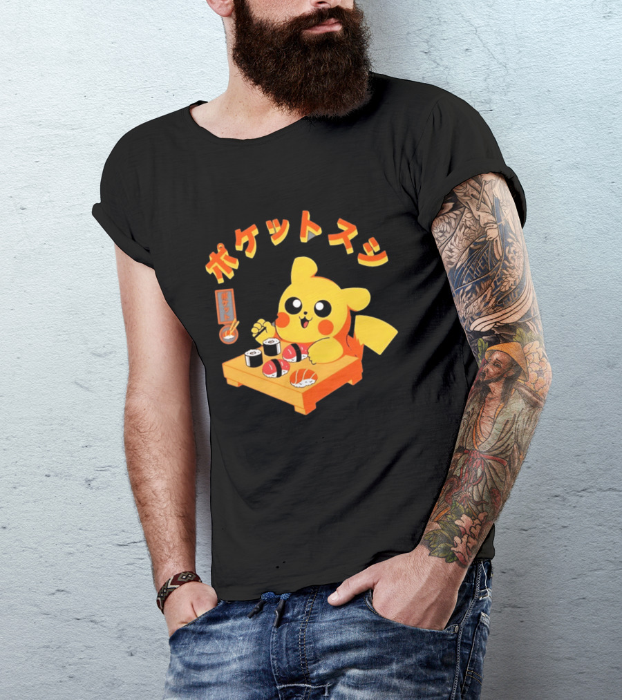 Pikachu Eating Sushi Pokemon Japanese Anime T-Shirt