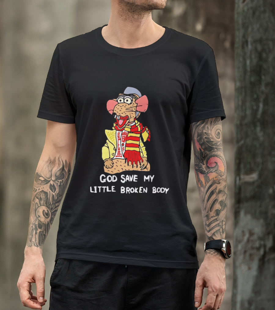 God Save My Little Broken Body Rat Character In Scarf And Yellow Jacket T-Shirt