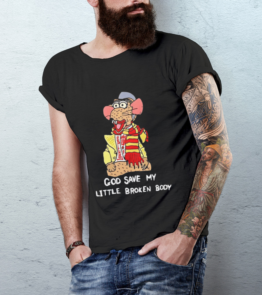 God Save My Little Broken Body Rat Character In Scarf And Yellow Jacket T-Shirt
