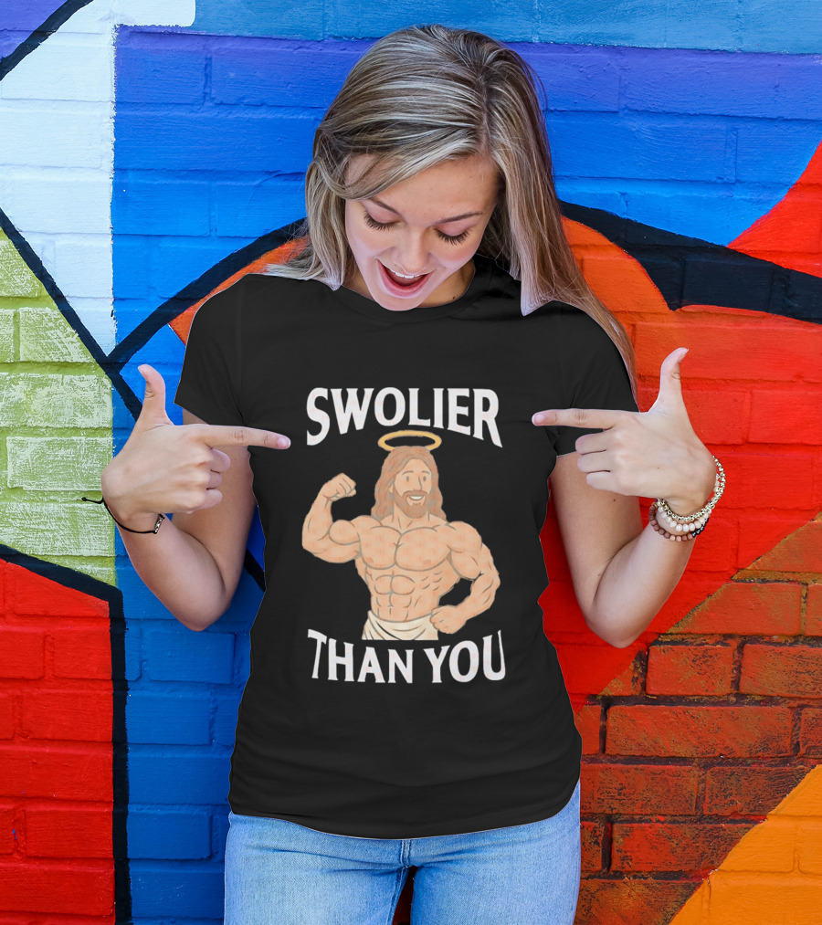 Swolier Than You Jesus Bodybuilder Muscles Fitness Halo T-Shirt