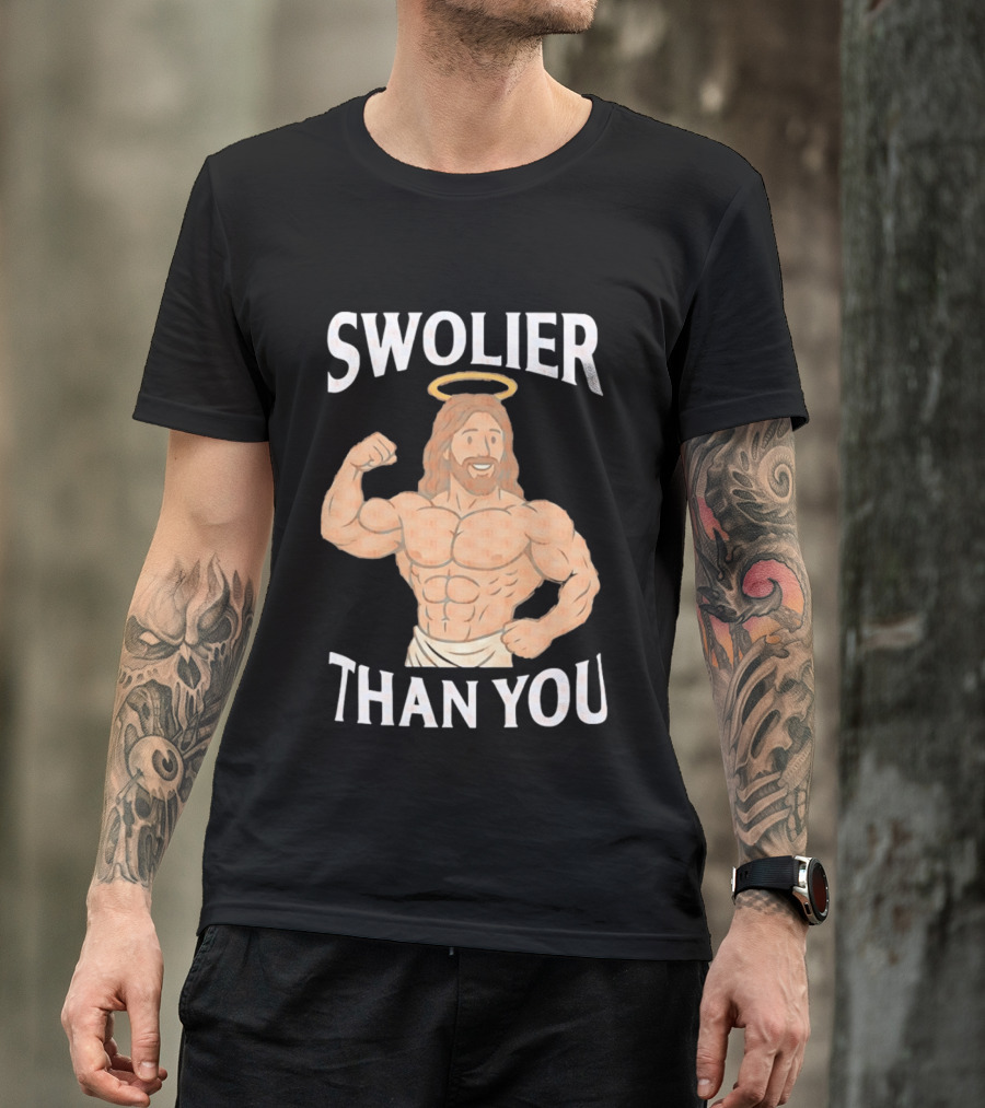 Swolier Than You Jesus Bodybuilder Muscles Fitness Halo T-Shirt