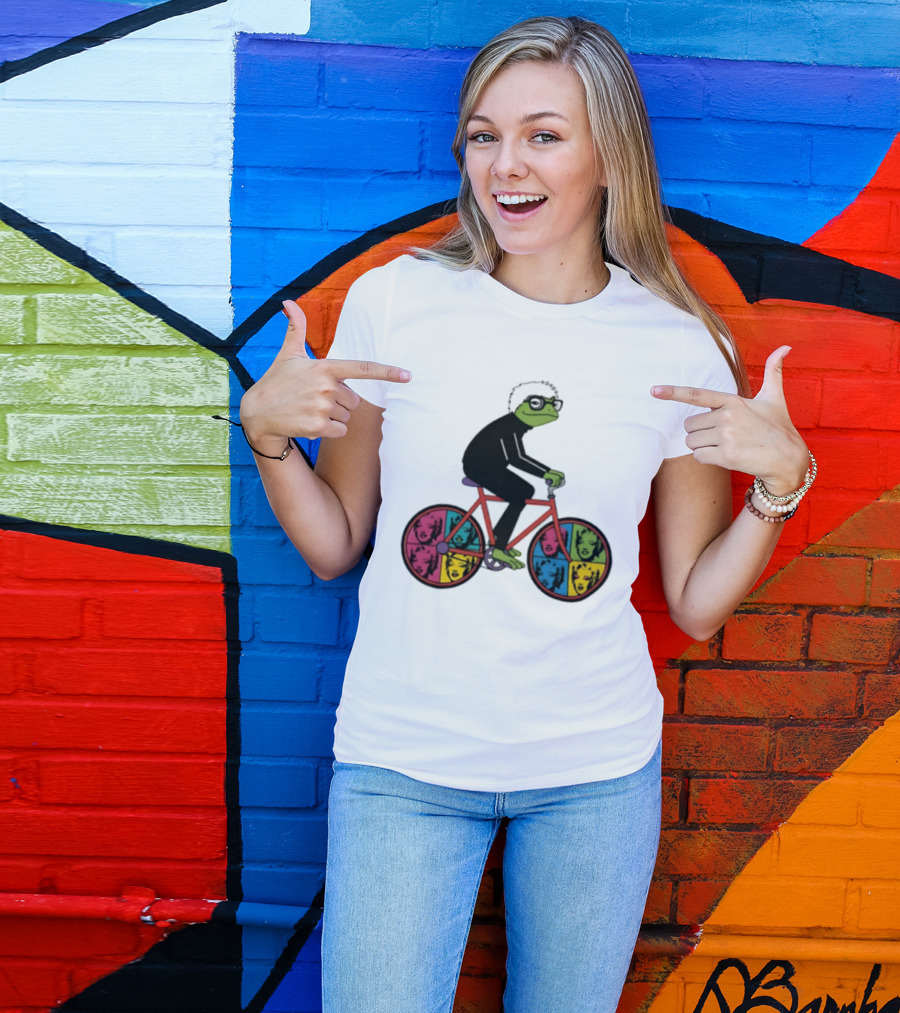 Andy Warhol Style Frog On Pop Art Bicycle T-Shirt