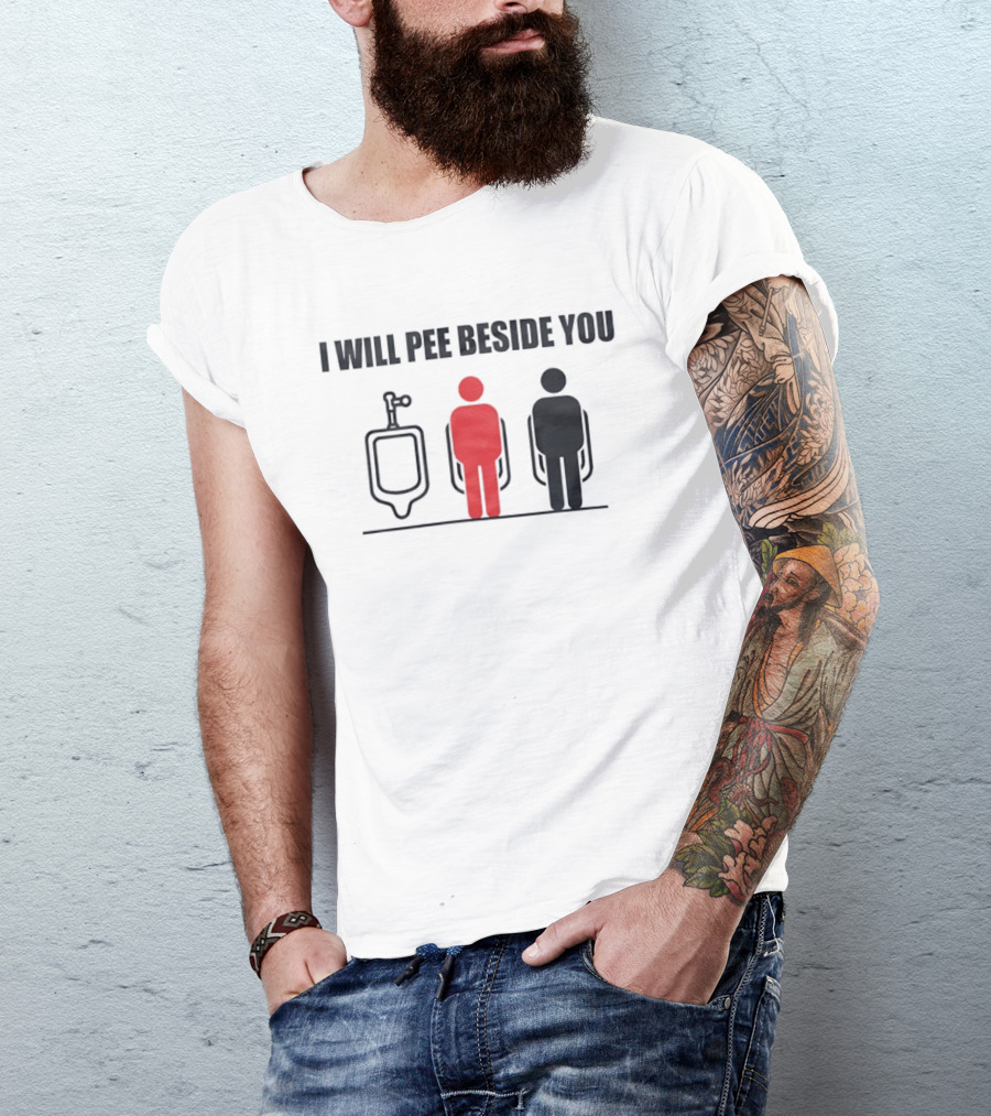 I Will Pee Beside You Red Black Human Figures Urinals T-Shirt