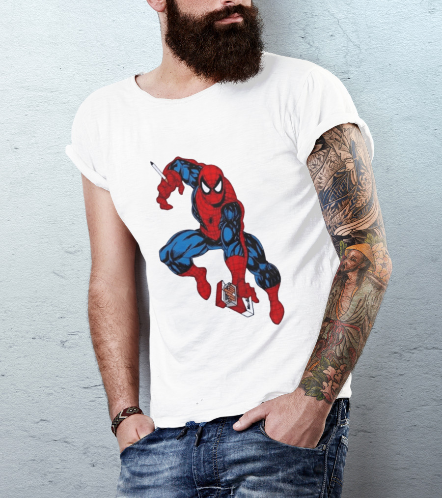 Marlboro Spider Man Crouching Holding Cigarette Packcartoon T-Shirt