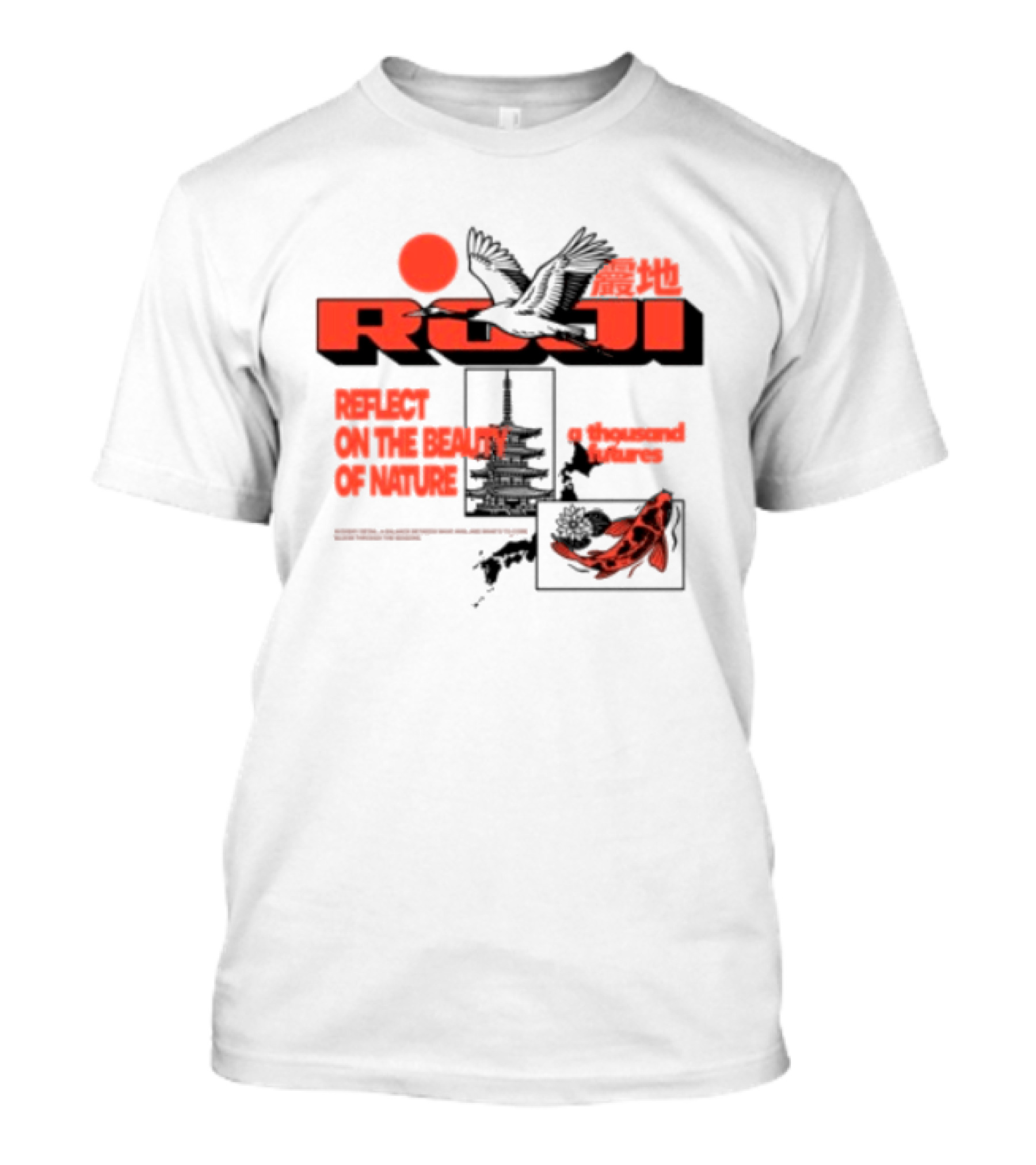 Unik Clothing Store Roji White Reflect On The Beauty Of Nature A Thousand Futures Koi Birds T-Shirt