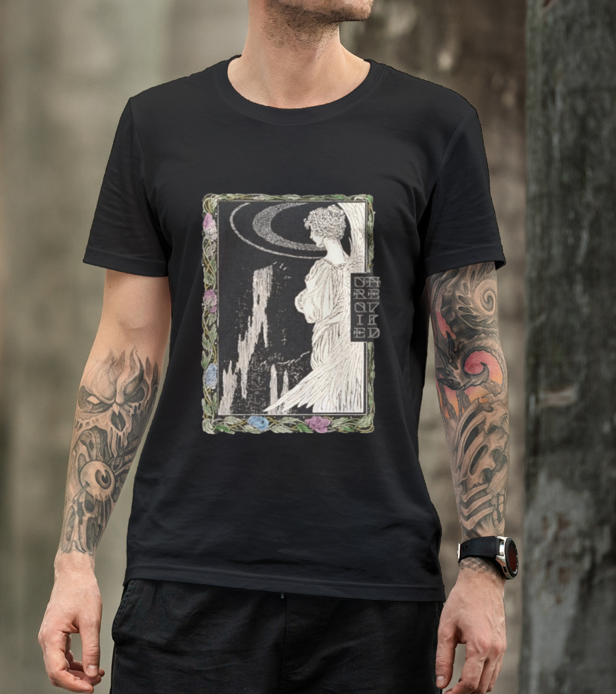 Angel Nouveau Unraveled Floral Frame Illustrative Art Winged Celestial Figure T-Shirt