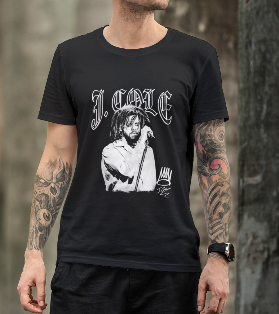 J Cole Dreamville Hip Hop Portrait Style Microphone T-Shirt