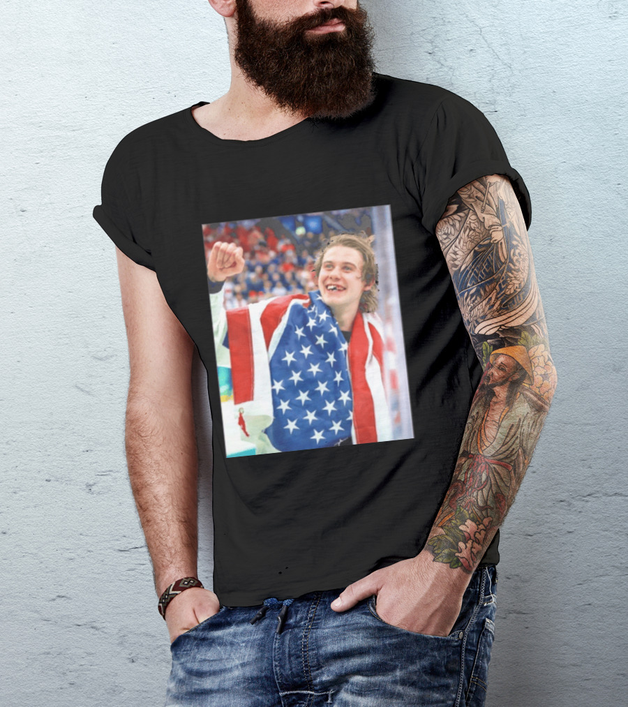 Jack Hughes USA Hockey World Champs 2026 Victory Celebration American Flag T-Shirt