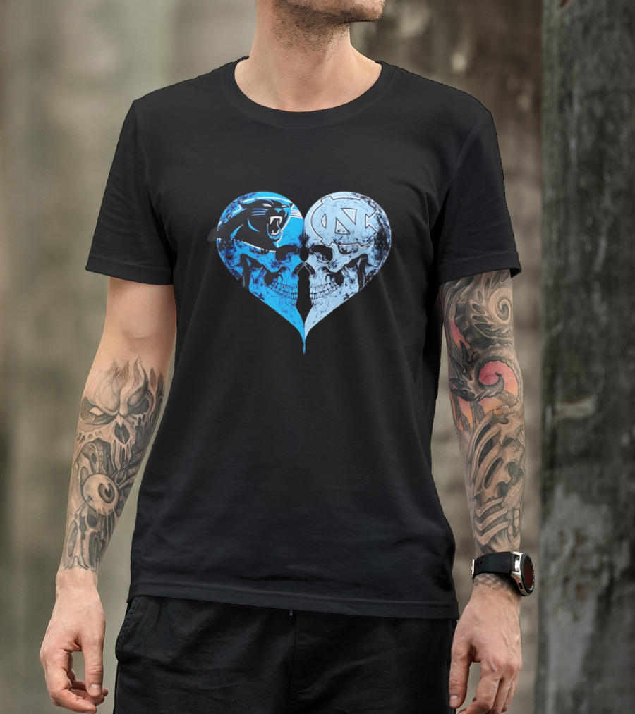 Carolina Panthers North Carolina Tar Heels Skulls Face To Face Heart Shape T-Shirt