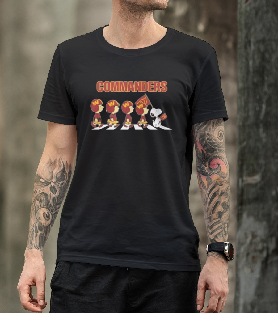 Peanuts Characters Marching On Abbey Road With Washington Commanders T-Shirt