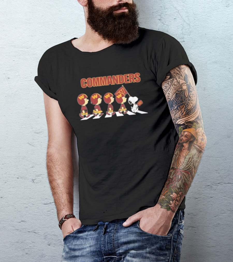 Peanuts Characters Marching On Abbey Road With Washington Commanders T-Shirt