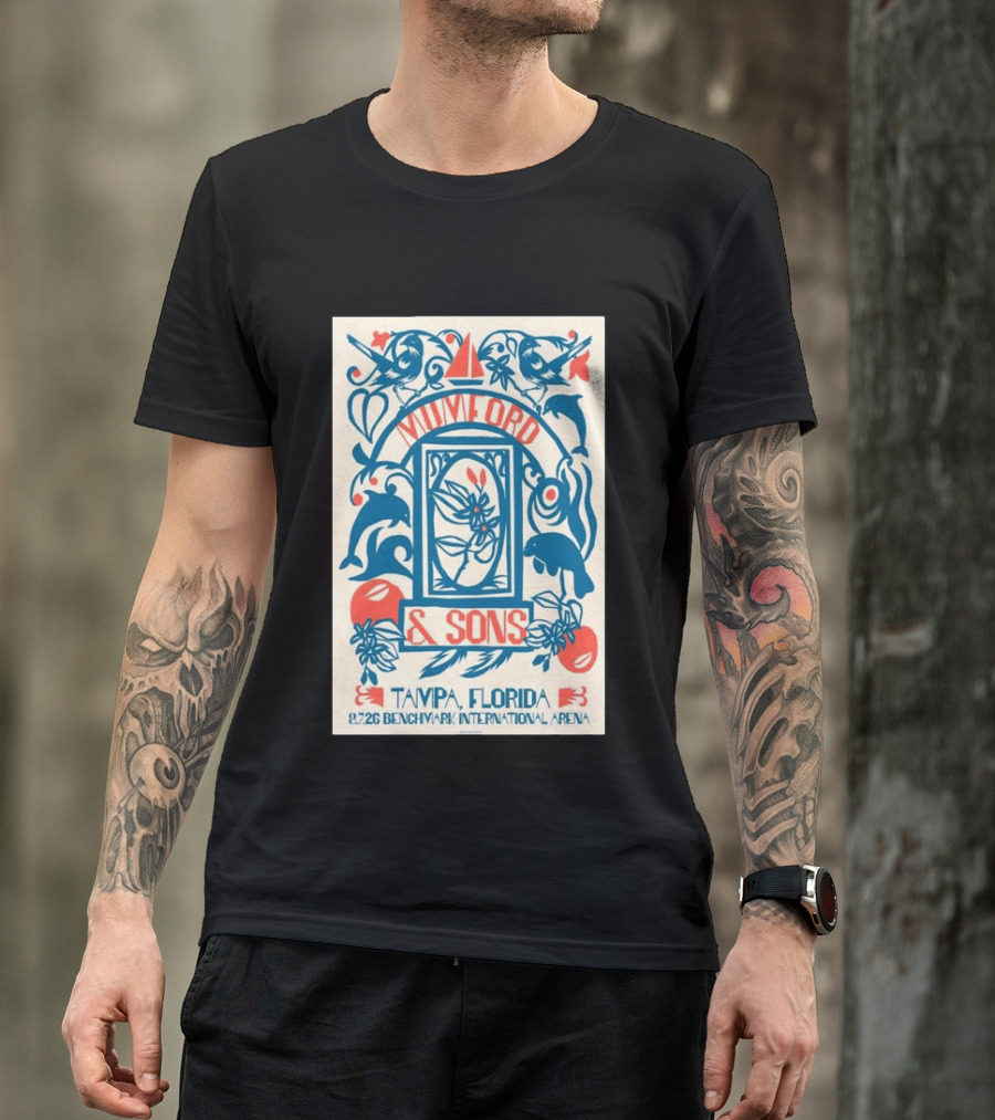 Mumford & Sons August 7 2026 Benchmark International Arena Tampa Florida With Dolphins And Floral Motif T-Shirt
