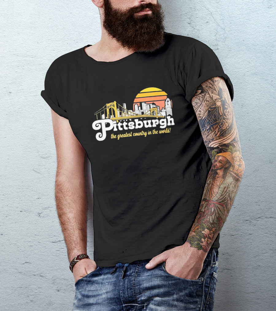 Pittsburgh Skyline With Bridge And Sunset The Greatest Country In The World T-Shirt