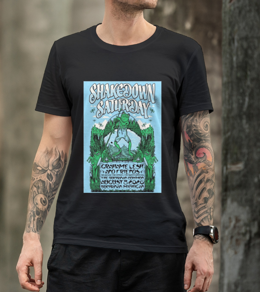 Grahame Lesh Shakedown Saturday August 8 2026 Buchanan Michigan Frog Art Trees Grahame Lesh And Friends Breakfast For Dinner Live Music Event T-Shirt