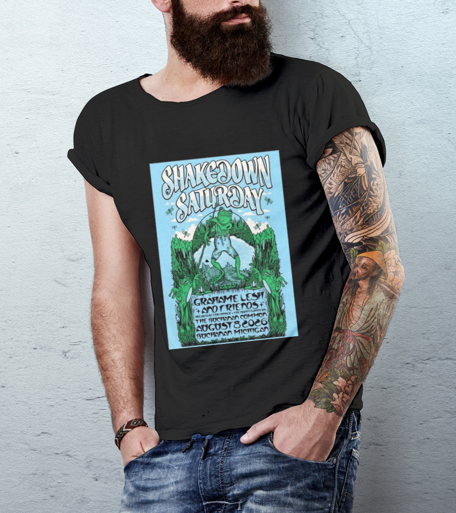 Grahame Lesh Shakedown Saturday August 8 2026 Buchanan Michigan Frog Art Trees Grahame Lesh And Friends Breakfast For Dinner Live Music Event T-Shirt