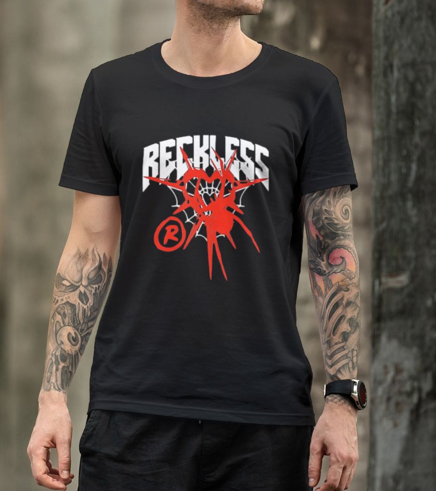 Reckless Web Heart With Spiky Red Symbol And R T-Shirt