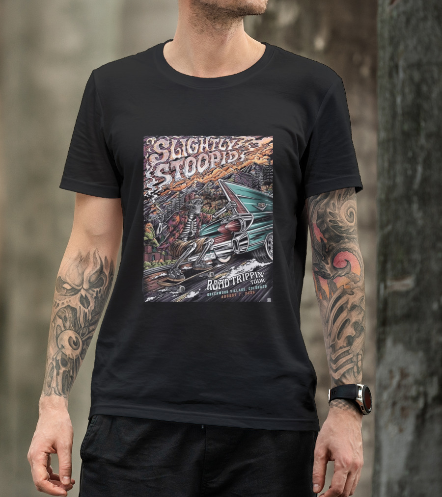 Slightly Stoopid Road Trippin Tour Greenwood Village Colorado August 7 2026 Fiddler's Green Amphitheatre T-Shirt