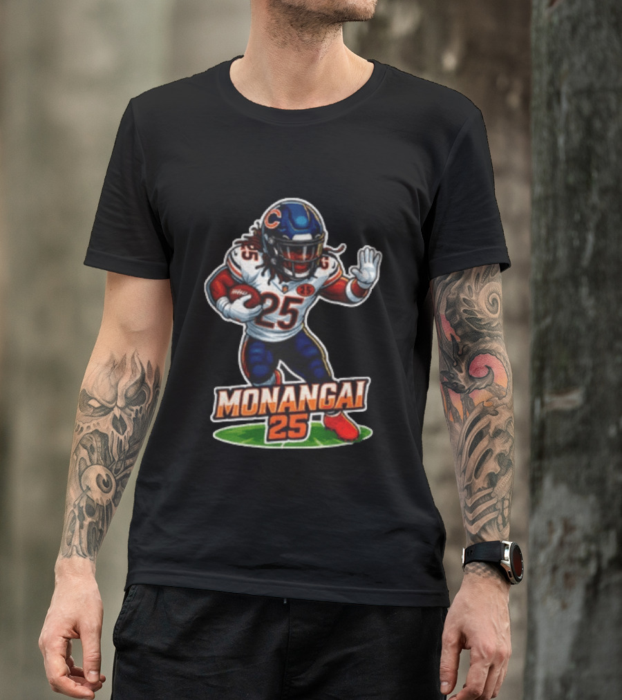Chicago Bears Kyle Monangai Cartoon Caricature Football Player 25 T-Shirt