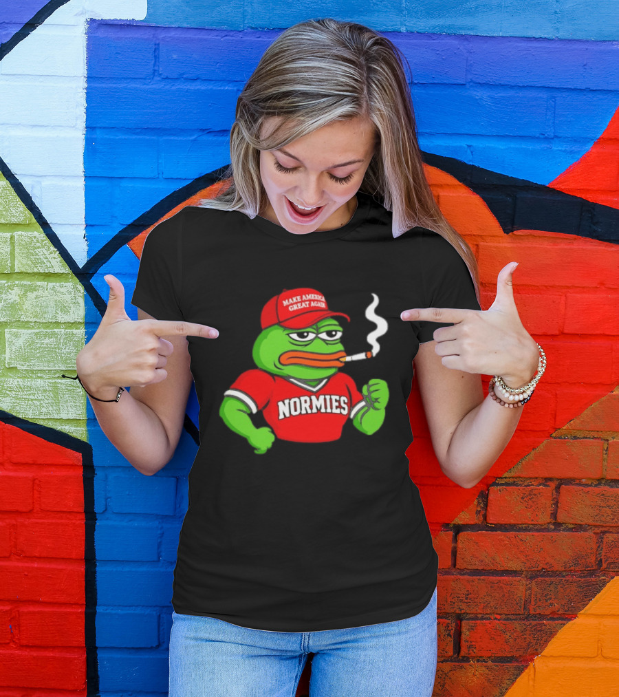 Pepe The Frog Smoking Wearing Normies Make America Great Again Red Hat T-Shirt