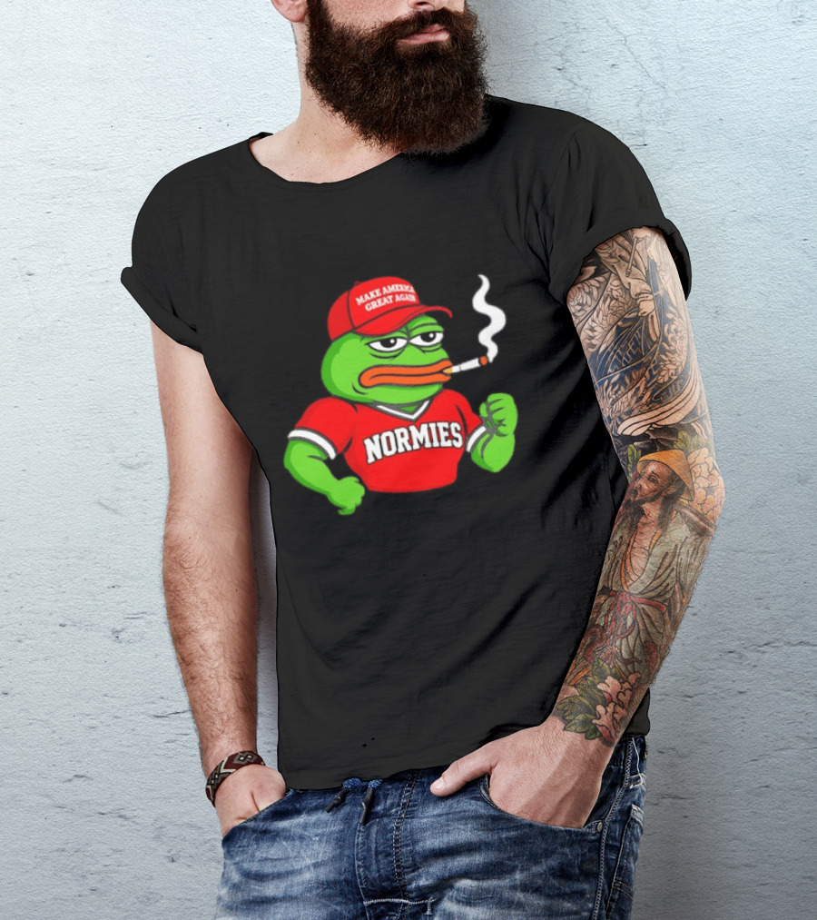 Pepe The Frog Smoking Wearing Normies Make America Great Again Red Hat T-Shirt