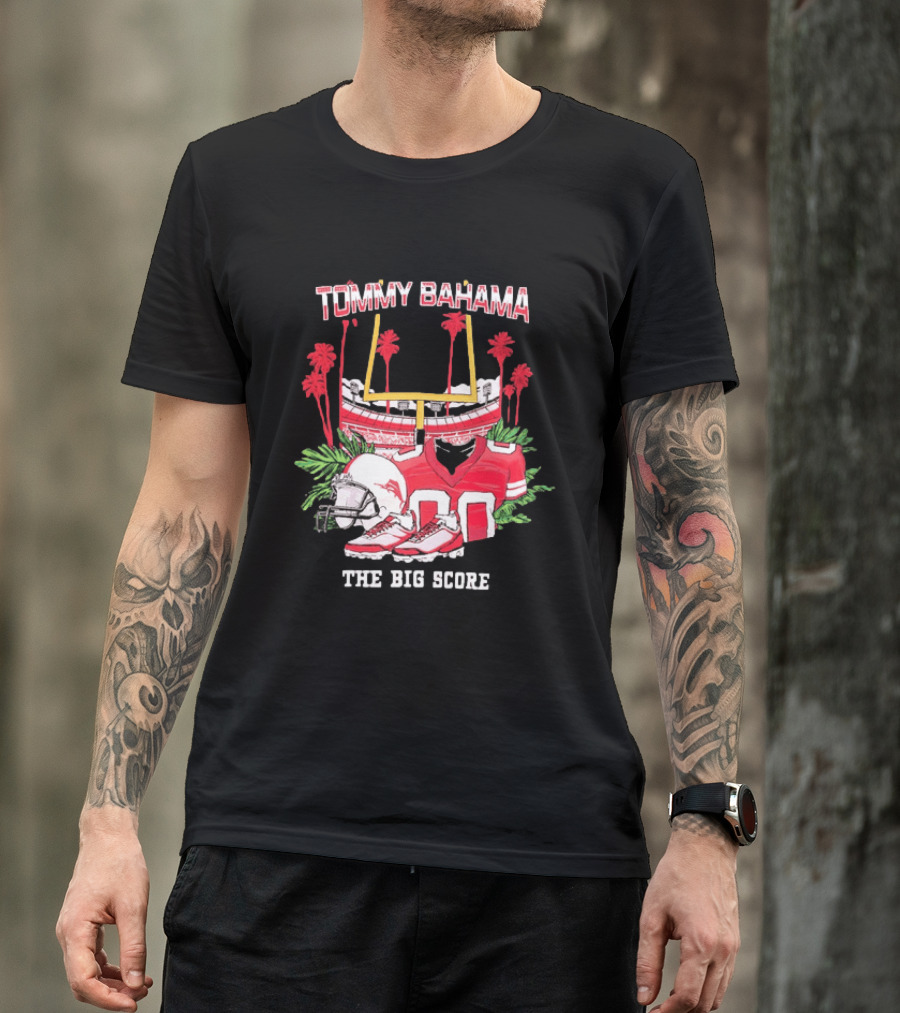 Tommy Bahama The Big Score Football Stadium Jersey And Helmet Football Scene T-Shirt