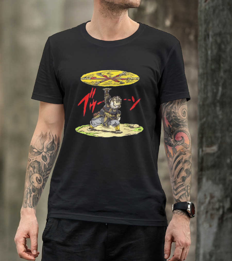 Ton Wukong Rotate The Stick Yellow Red Cartoon T-Shirt