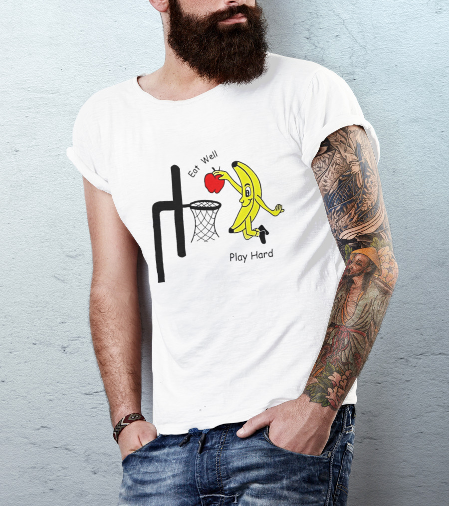 Banana Squad Basketball Eat Well Play Hard Dunking Apple T-Shirt