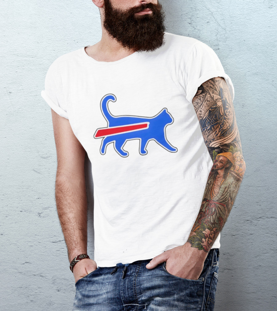 Buffalo Bills Cat Logo Parody Red And Blue T-Shirt