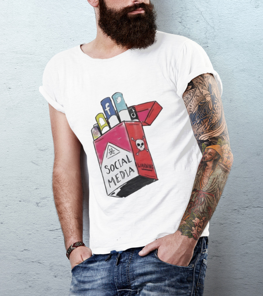 Social Media Warning Cigarette Pack With Iconic Apps T-Shirt