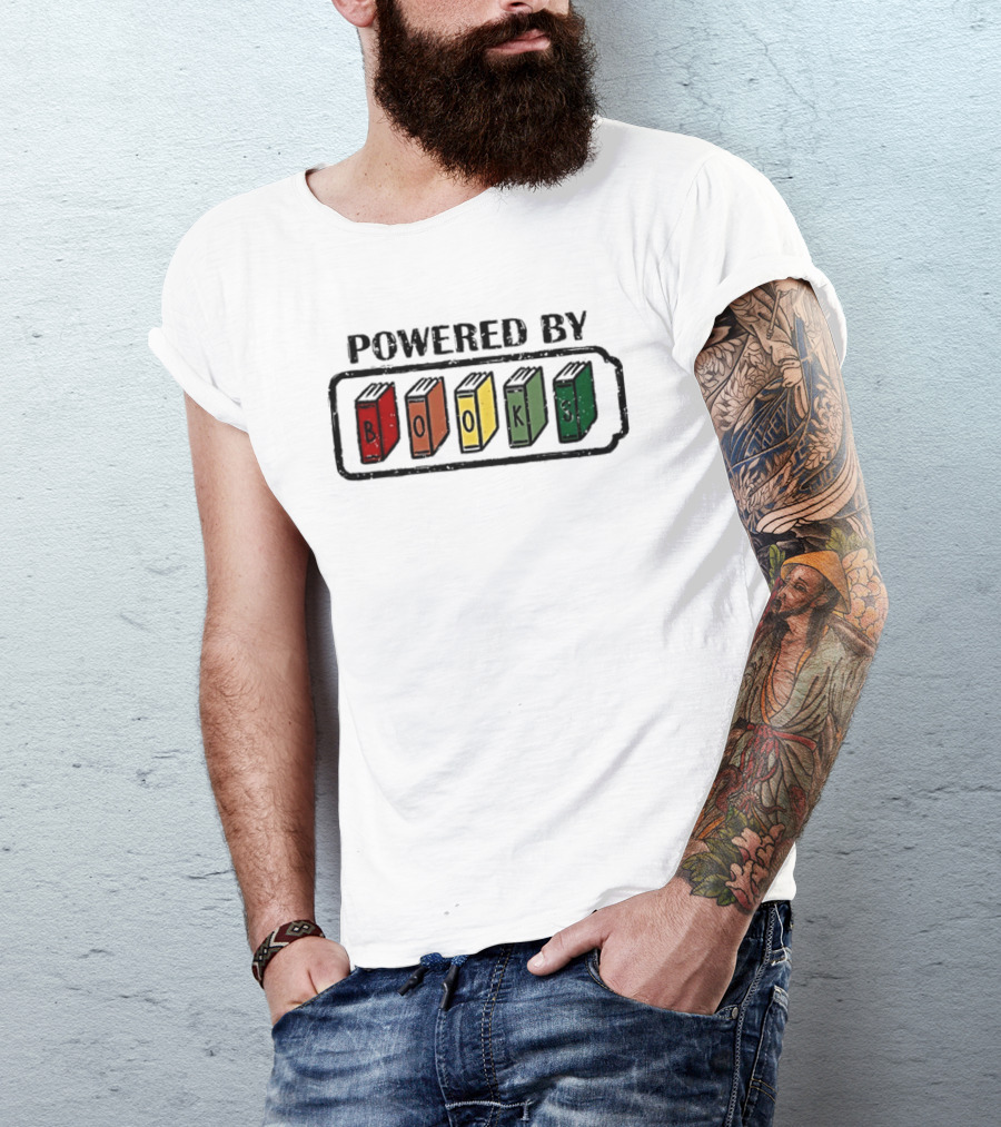 Classic Powered By Books Pride Colorful Book Spines T-Shirt