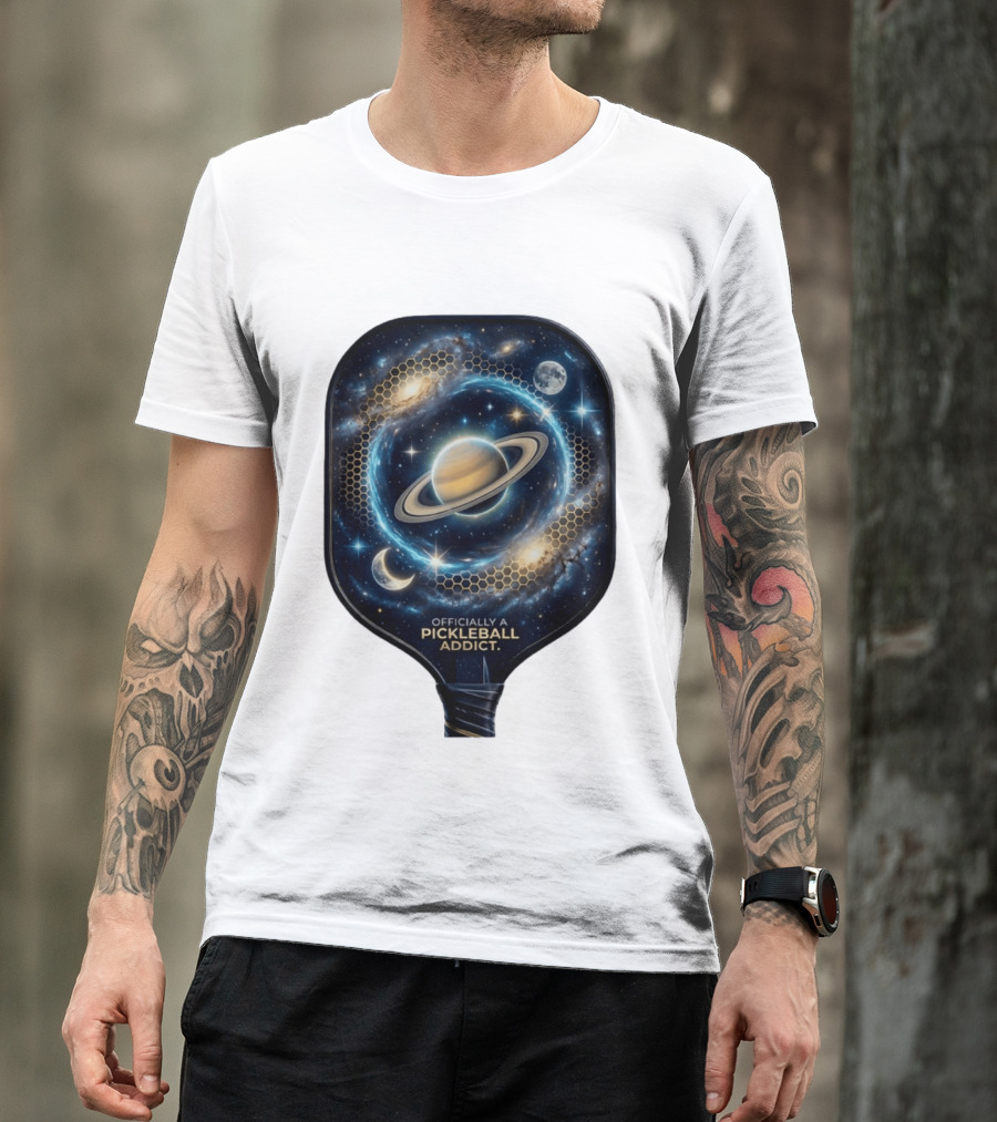 Officially A Pickleball Addict Galaxy Space Planets Saturn Stars T-Shirt
