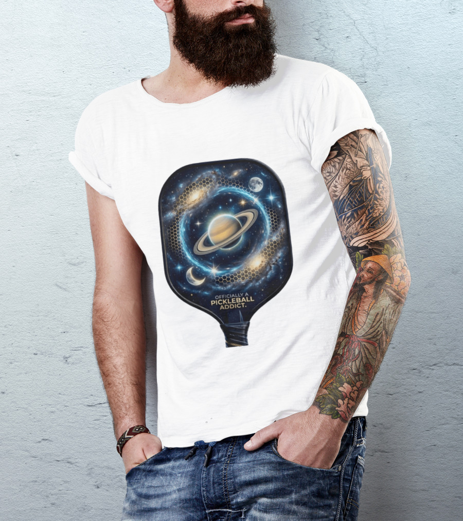 Officially A Pickleball Addict Galaxy Space Planets Saturn Stars T-Shirt